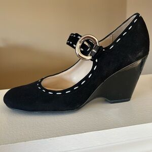 Franco Sarto Black Wedges with silver  Buckle
